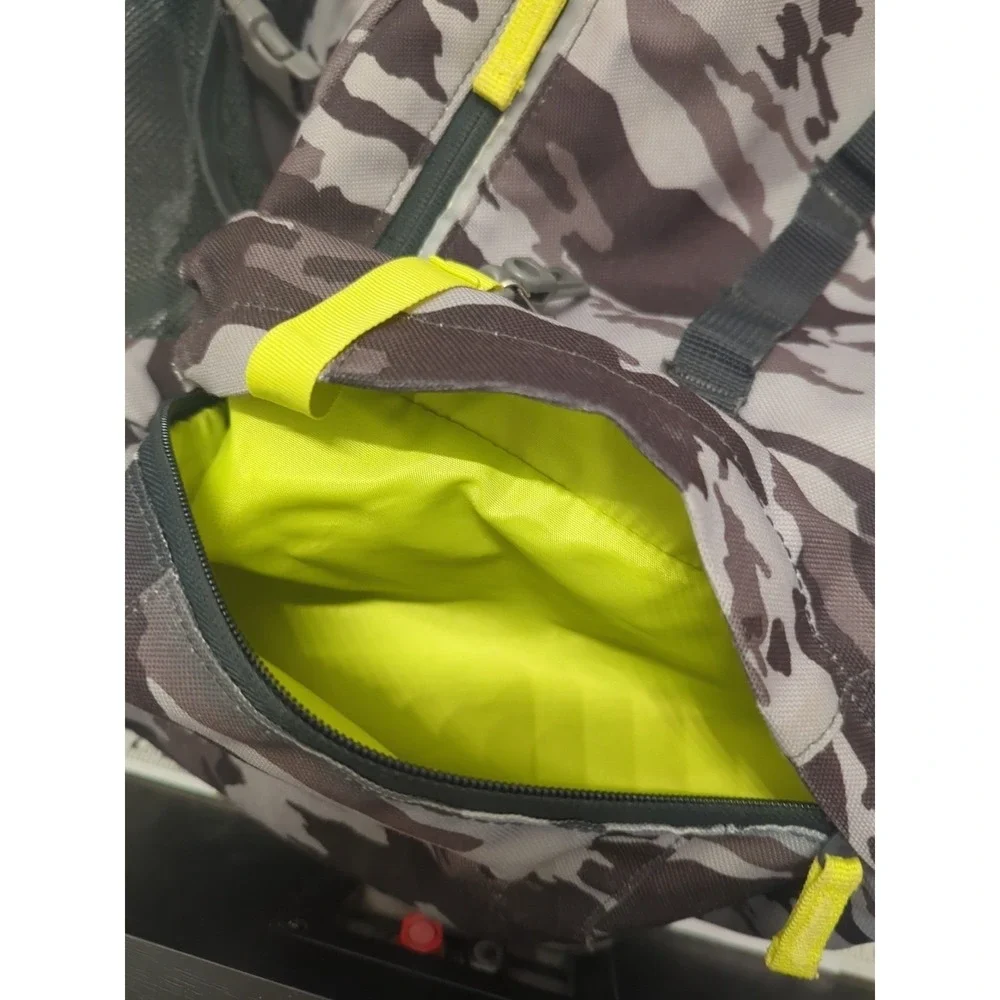 Lands' End Backpack Camo 3 Zip Large Pockets 2 Bottle Pockets Black Gray Yellow